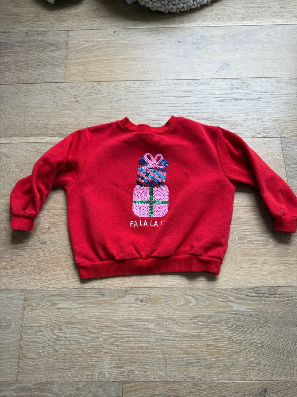H&M Red Kids Sweatshirt with Stacked Gift Graphic